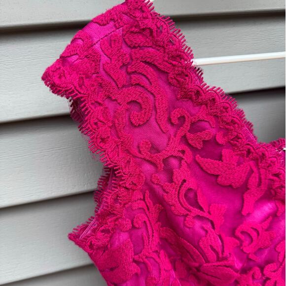 Tadashi Shoji size 14 Pink Embroidered Lace Overlay Knee Length Sheath Dress - Picture 8 of 14